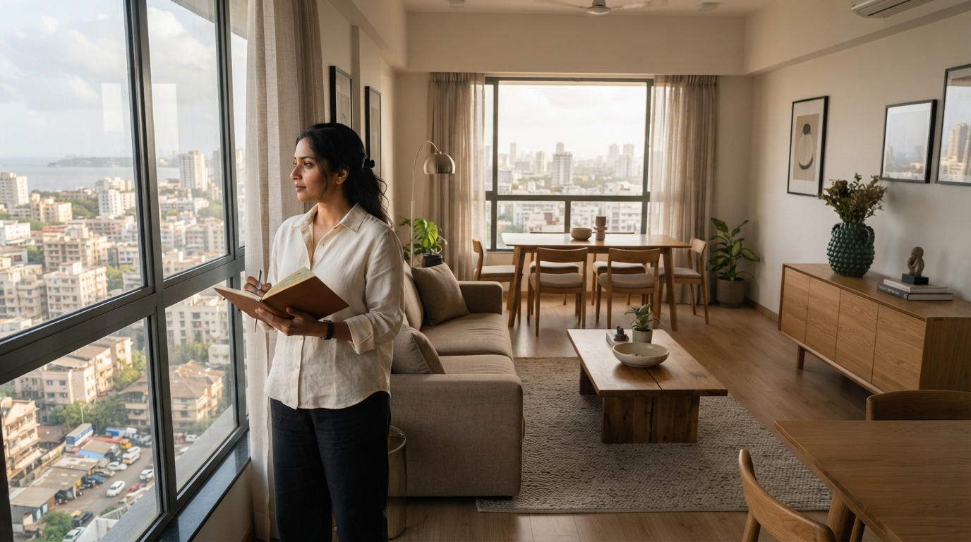 An owner inspecting a well-maintained apartment in Mumbai