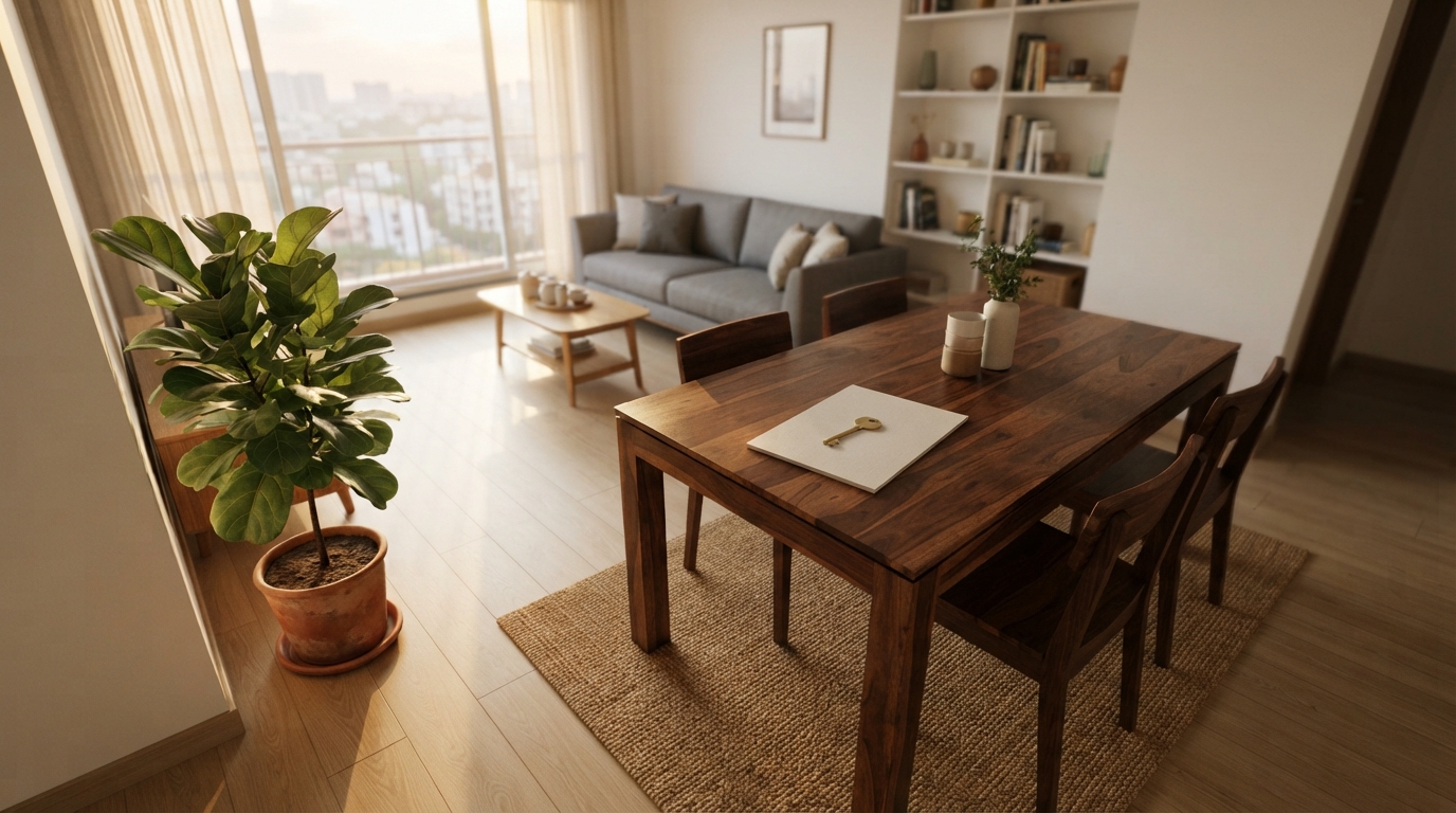 Living and dining area in a Mumbai apartment
