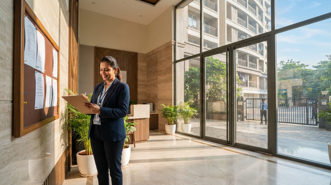 A property manager checking a move in schedule at a residential building