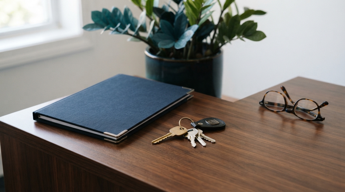Keys and professional documents on a desk for property management