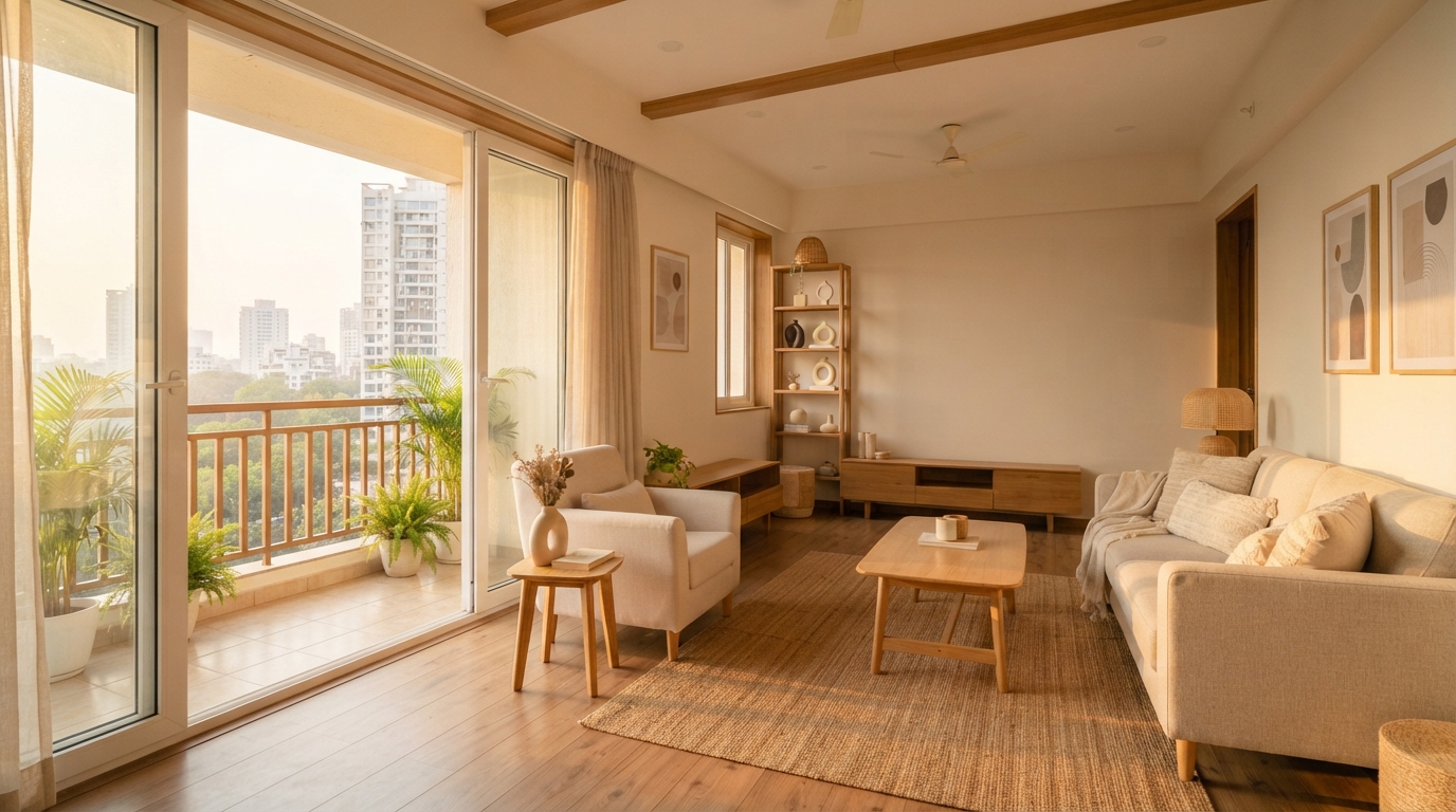 Bright and spacious living room in a Mumbai apartment