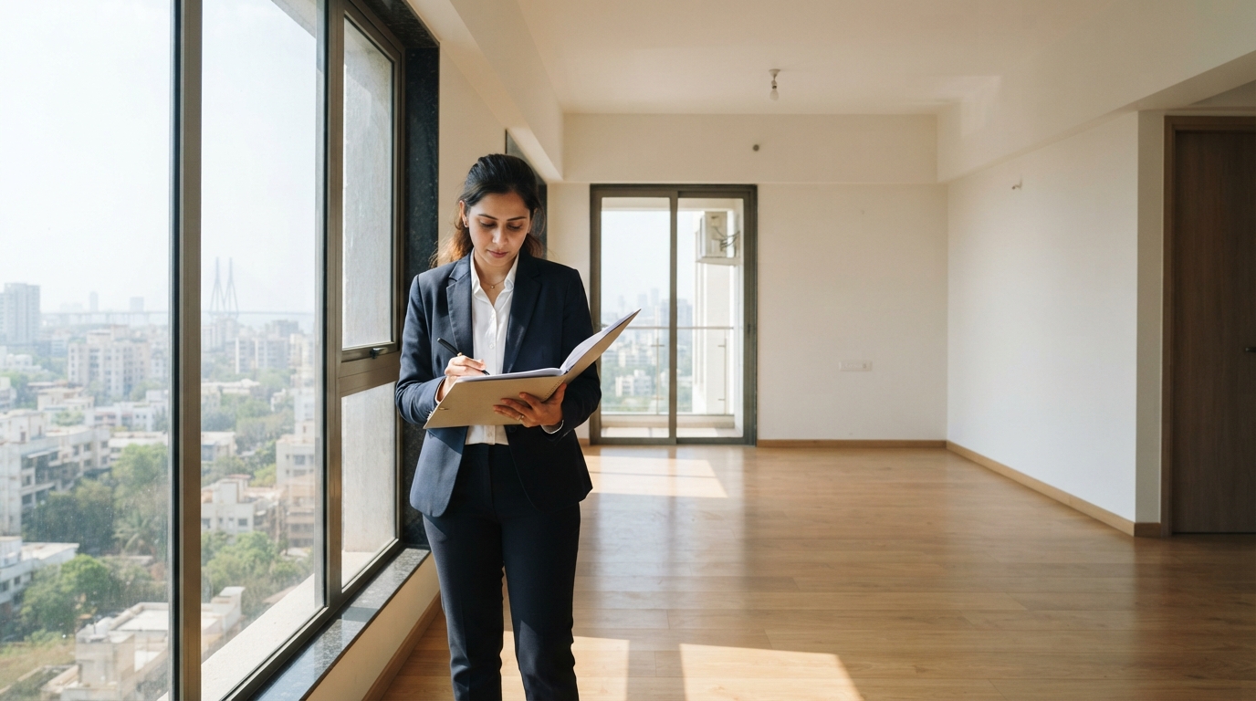 Professional property inspector reviewing a clean apartment in Mumbai