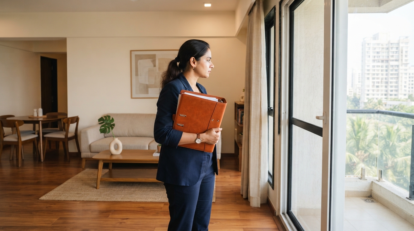 Property manager inspecting a Mumbai apartment for maintenance needs