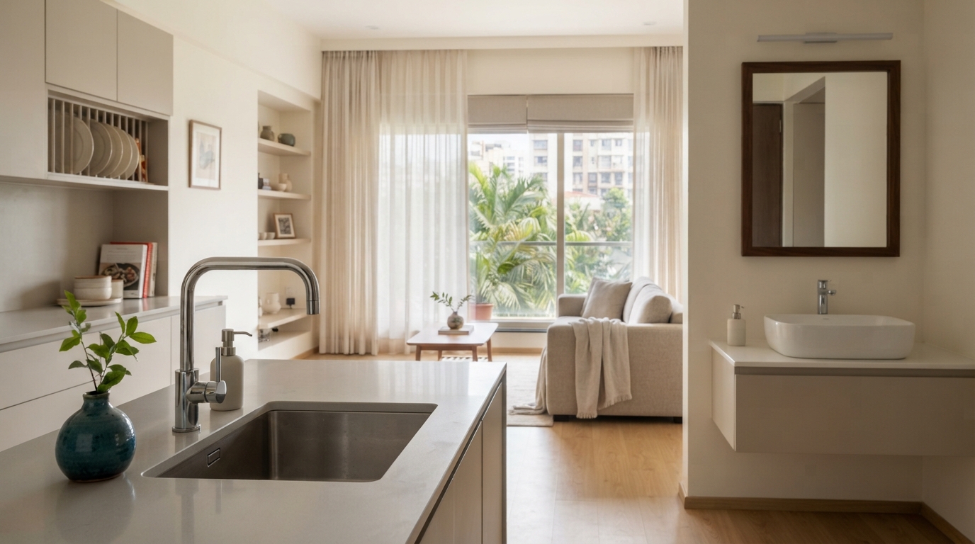Modern Mumbai apartment bathroom and kitchen fixtures